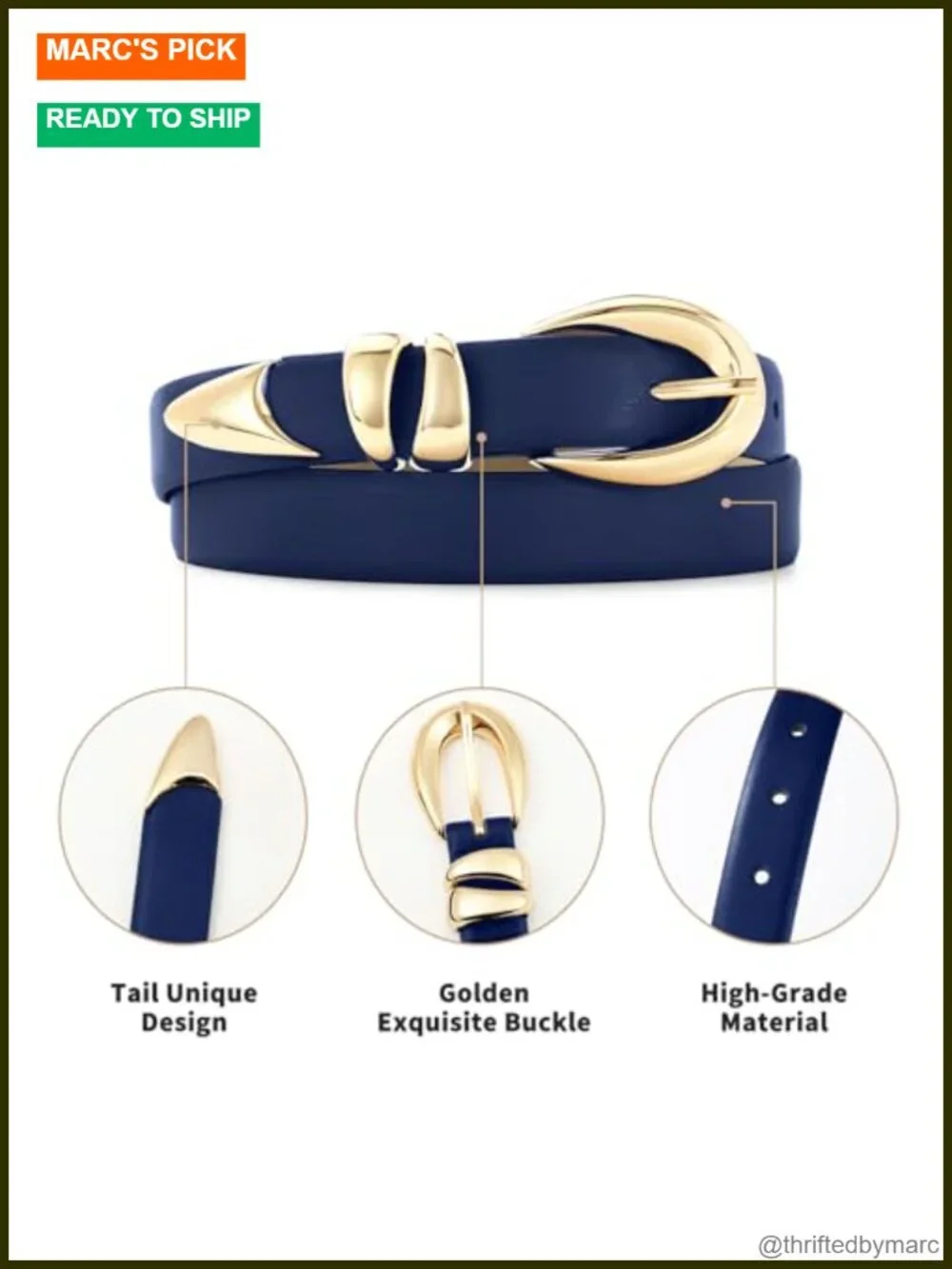 Faux Leather Belt with Gold Buckle for Jeans and Dresses